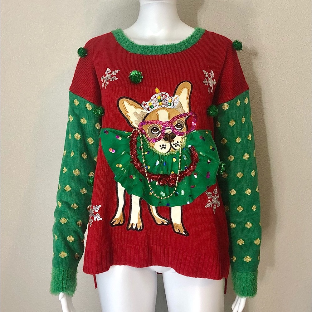 French Bulldog Ugly Christmas Sweater 🐶 🎄United States Frenchie Dog Size Large
